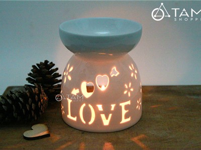 Đèn đốt tinh dầu bằng nến Gốm trắng chữ LOVE cao 12cm số 16